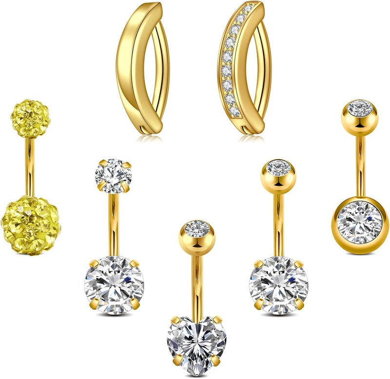 Incaton 14G Belly Button Rings, Stainless Steel Diamond Belly Rings For Women, Dangle Belly Button Rings With Butterfly, 6mm Short & 10mm Bar Navel Piercings - Image 1